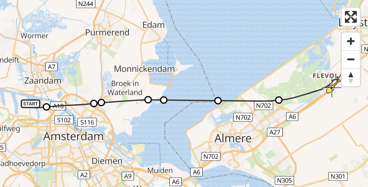 Routekaart van de vlucht: Lifeliner 1 naar Lelystad, Westhaven