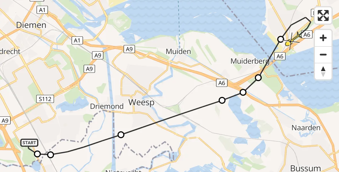 Routekaart van de vlucht: Lifeliner 1 naar Almere, Ruwelspad