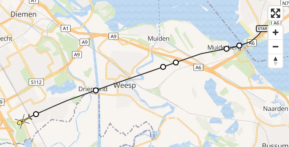 Routekaart van de vlucht: Lifeliner 1 naar Academisch Medisch Centrum (AMC), Oude Landweg