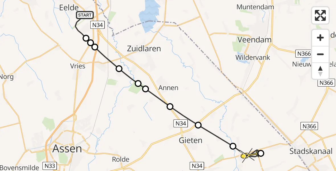 Routekaart van de vlucht: Lifeliner 4 naar Gasselternijveen, Luchtenburgerweg