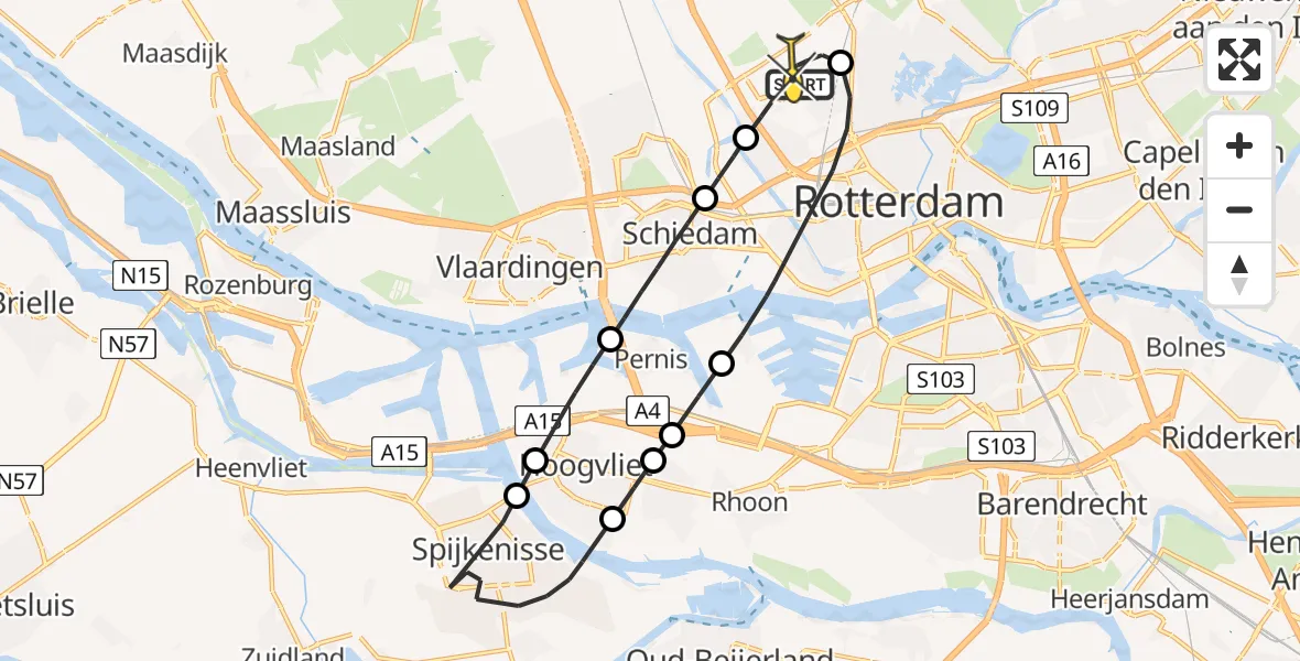 Routekaart van de vlucht: Lifeliner 2 naar Rotterdam The Hague Airport, Grote Werfstraat