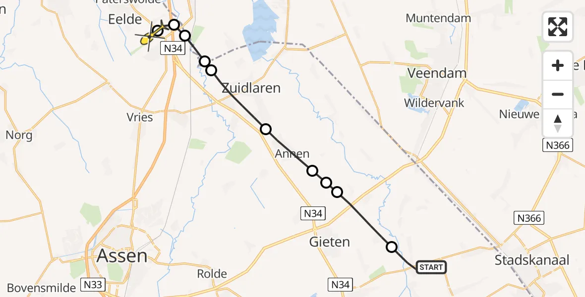 Routekaart van de vlucht: Lifeliner 4 naar Groningen Airport Eelde, Vogelshemweg