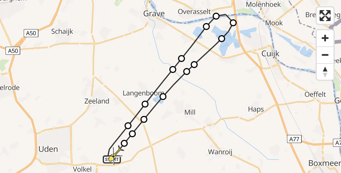 Routekaart van de vlucht: Lifeliner 3 naar Vliegbasis Volkel, Zeelandsedijk