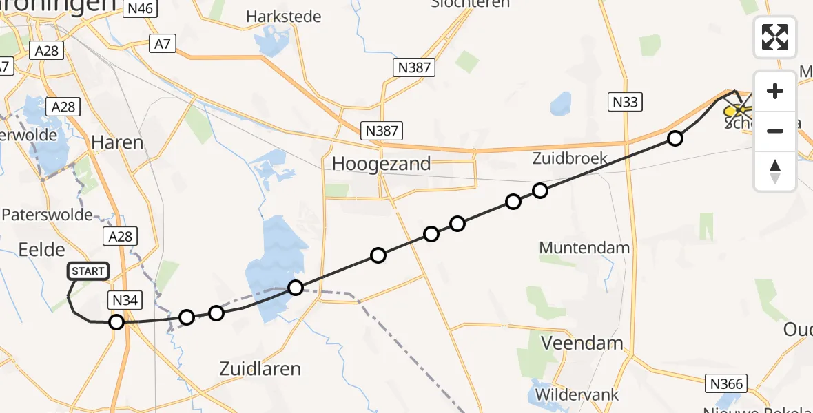 Routekaart van de vlucht: Lifeliner 4 naar Scheemda, Moespot