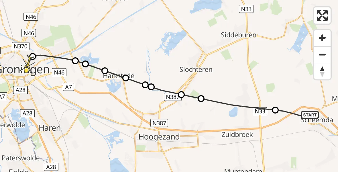 Routekaart van de vlucht: Lifeliner 4 naar Universitair Medisch Centrum Groningen, Poortweg