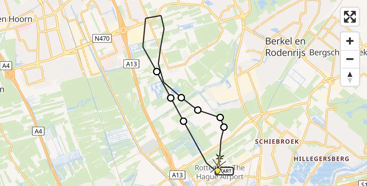 Routekaart van de vlucht: Lifeliner 2 naar Rotterdam The Hague Airport, Schieveense polder