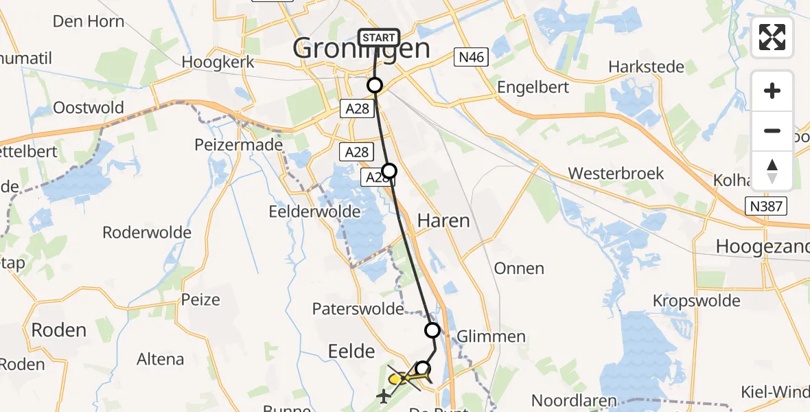 Routekaart van de vlucht: Lifeliner 4 naar Groningen Airport Eelde, Zuiderpark