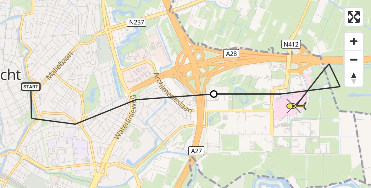 Routekaart van de vlucht: Lifeliner 1 naar Universitair Medisch Centrum Utrecht, Nicolaasweg