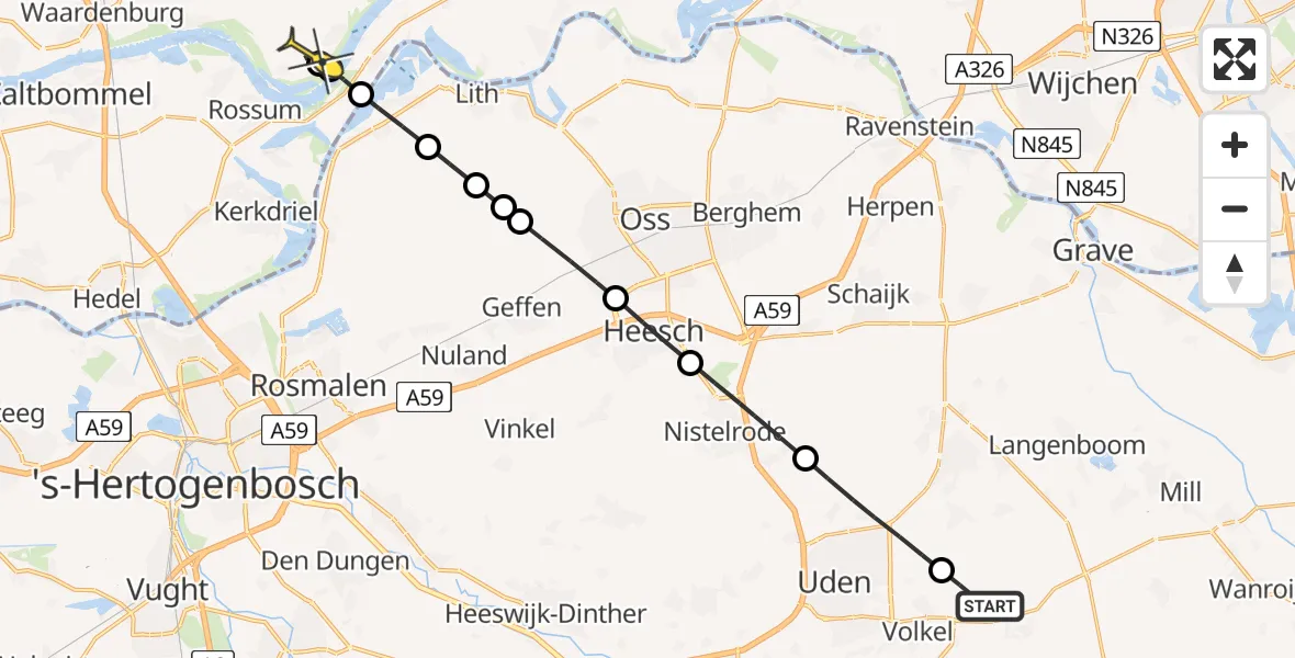 Routekaart van de vlucht: Lifeliner 3 naar Heesselt, Zeelandsedijk