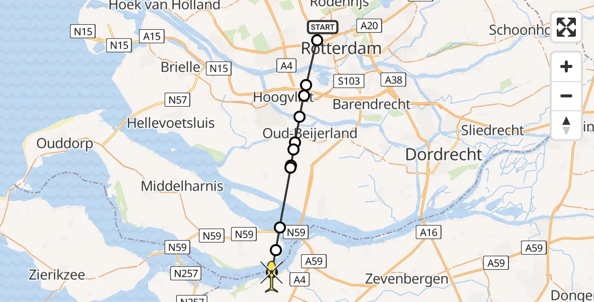 Routekaart van de vlucht: Lifeliner 2 naar Dinteloord, Piet Cottaarstraat