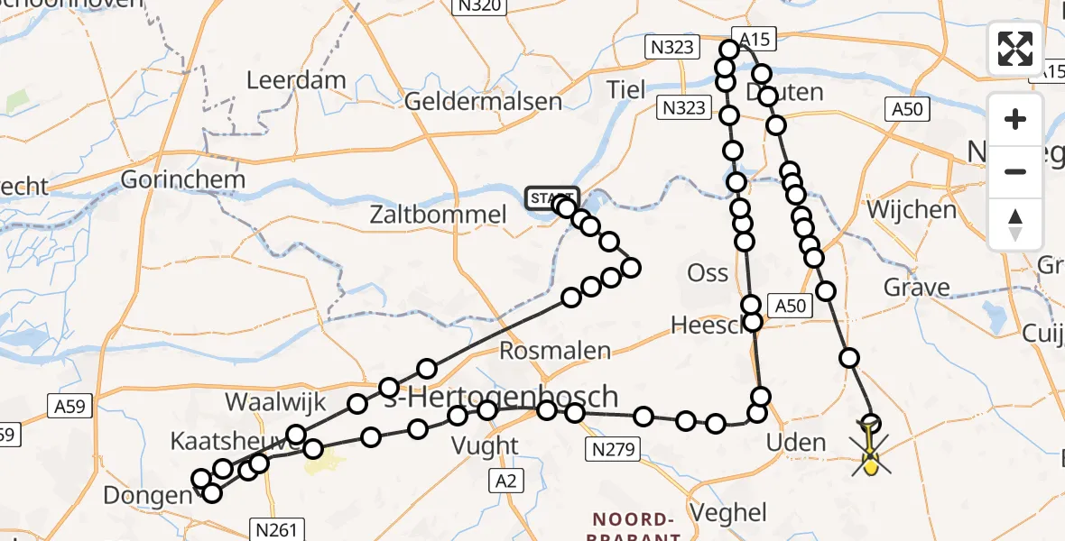 Routekaart van de vlucht: Lifeliner 3 naar Vliegbasis Volkel, Waaldijk