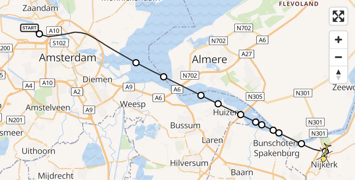 Routekaart van de vlucht: Lifeliner 1 naar Putten, Westhaven