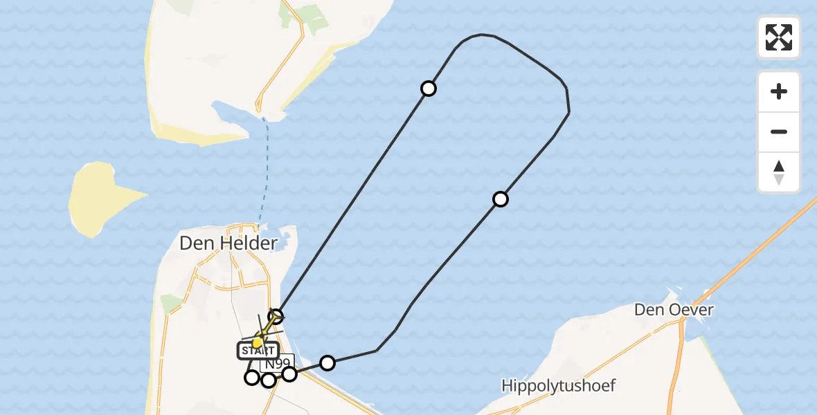 Routekaart van de vlucht: Kustwachthelikopter naar Vliegveld De Kooy, Maria's hoeve