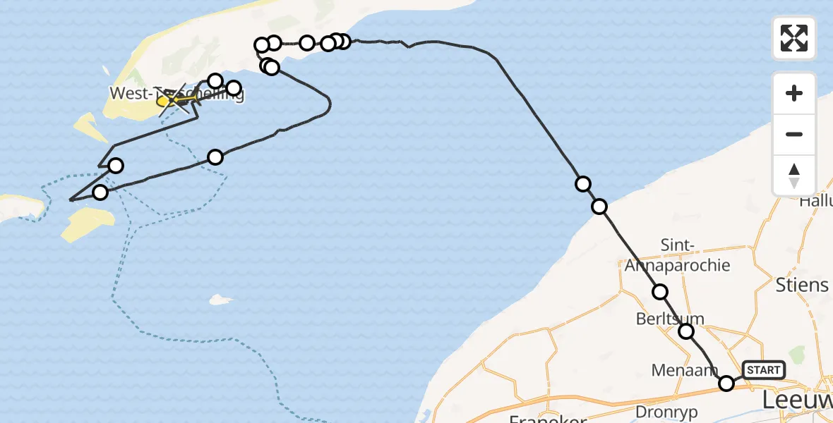 Routekaart van de vlucht: Ambulanceheli naar West-Terschelling, Westergoawei