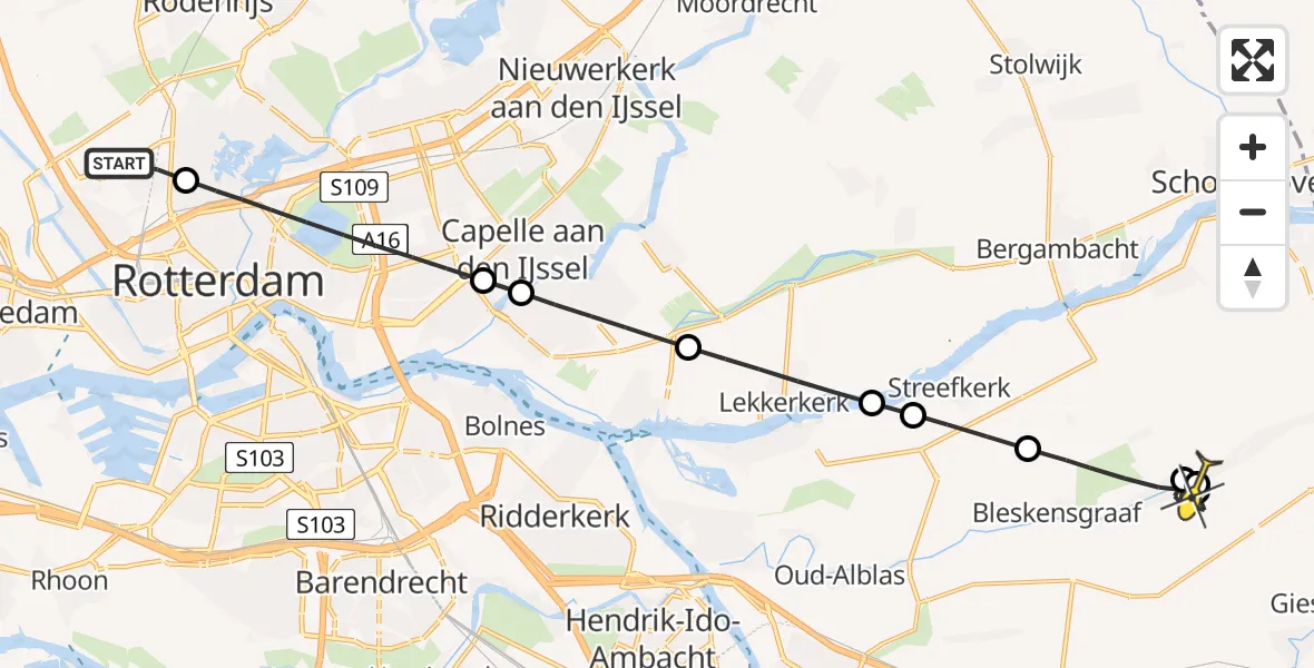 Routekaart van de vlucht: Lifeliner 2 naar Molenaarsgraaf, Ernst Kossmannhof