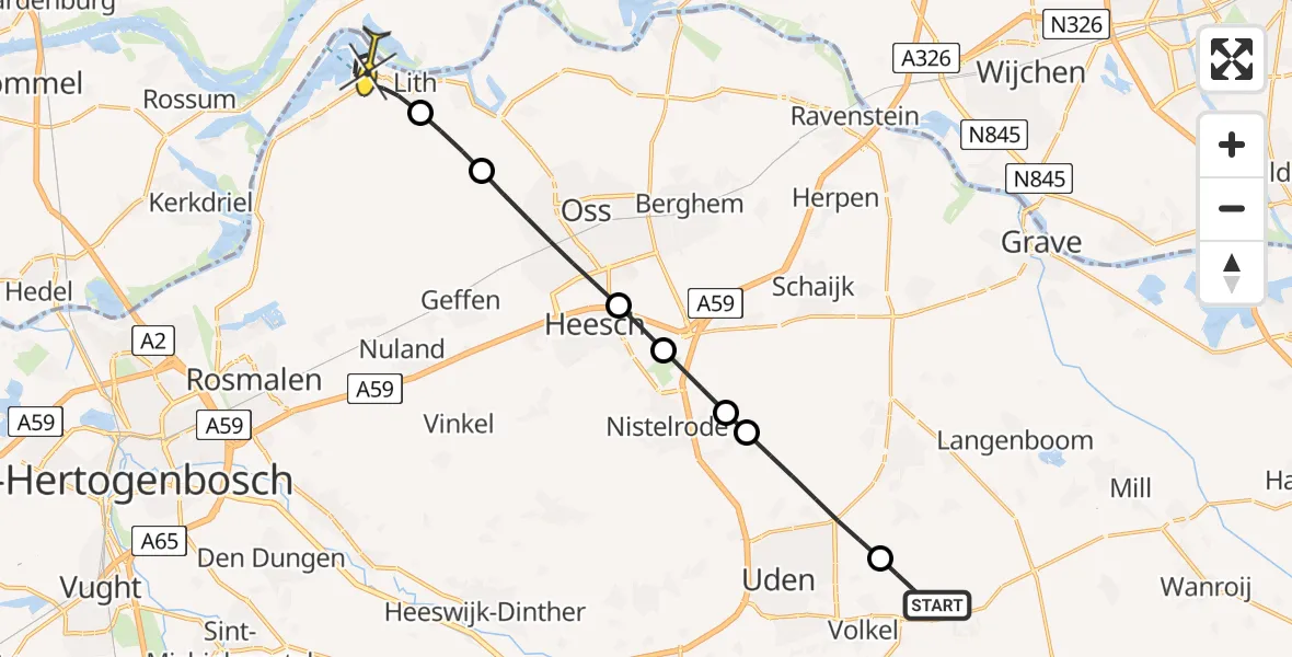 Routekaart van de vlucht: Lifeliner 3 naar Lith, Zeelandsedijk