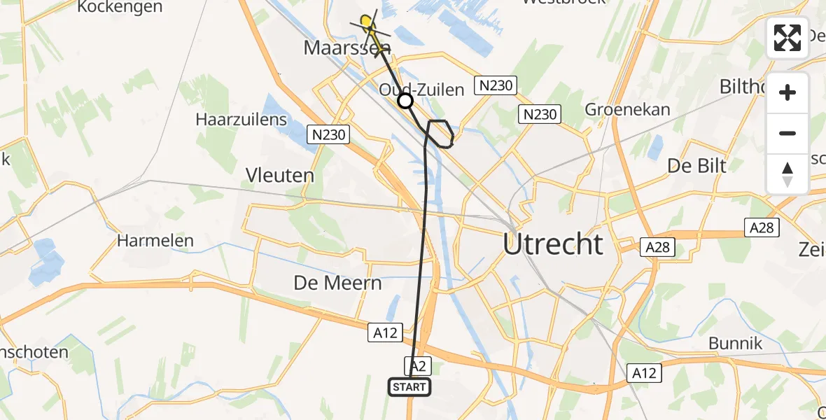 Routekaart van de vlucht: Politiehelikopter naar Maarssen, Merenhoef