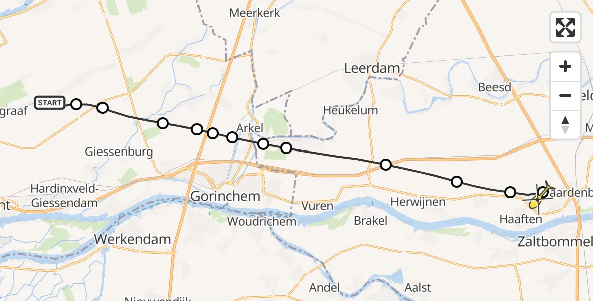 Routekaart van de vlucht: Lifeliner 2 naar Tuil, Damseweg