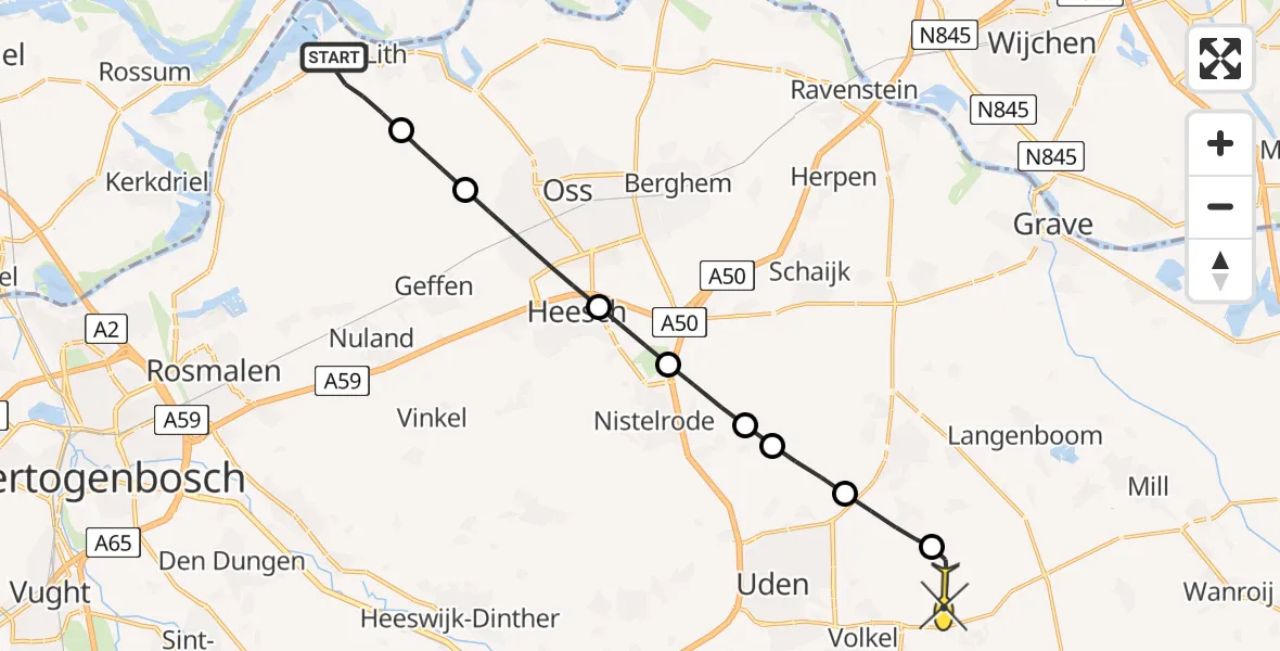 Routekaart van de vlucht: Lifeliner 3 naar Vliegbasis Volkel, Spapenhoefstraat