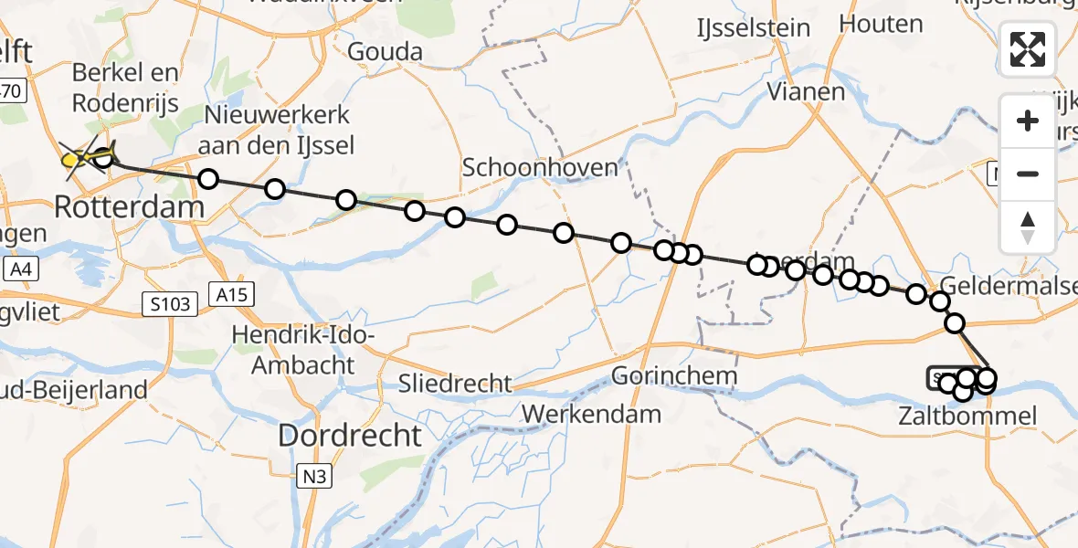 Routekaart van de vlucht: Lifeliner 2 naar Rotterdam The Hague Airport, Waalbandijk