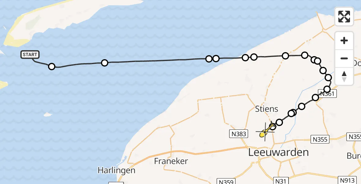 Routekaart van de vlucht: Ambulanceheli naar Vliegbasis Leeuwarden, Slenk