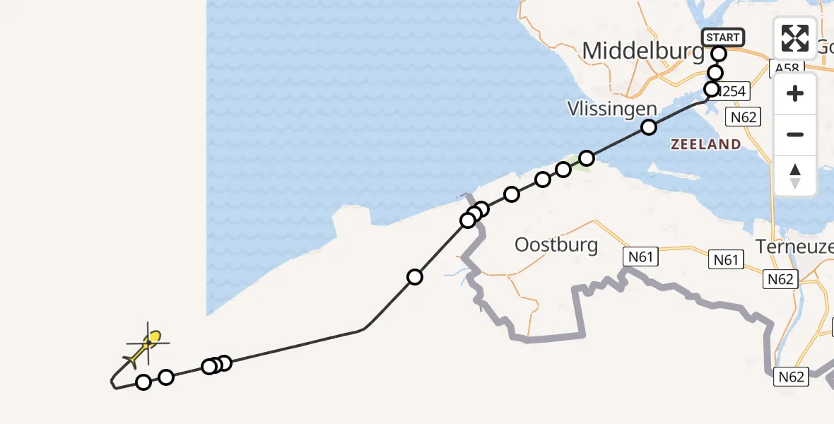 Routekaart van de vlucht: Kustwachthelikopter naar Postweg