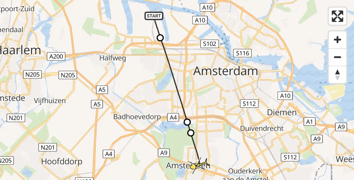 Routekaart van de vlucht: Lifeliner 1 naar Amstelveen, Corsicaweg