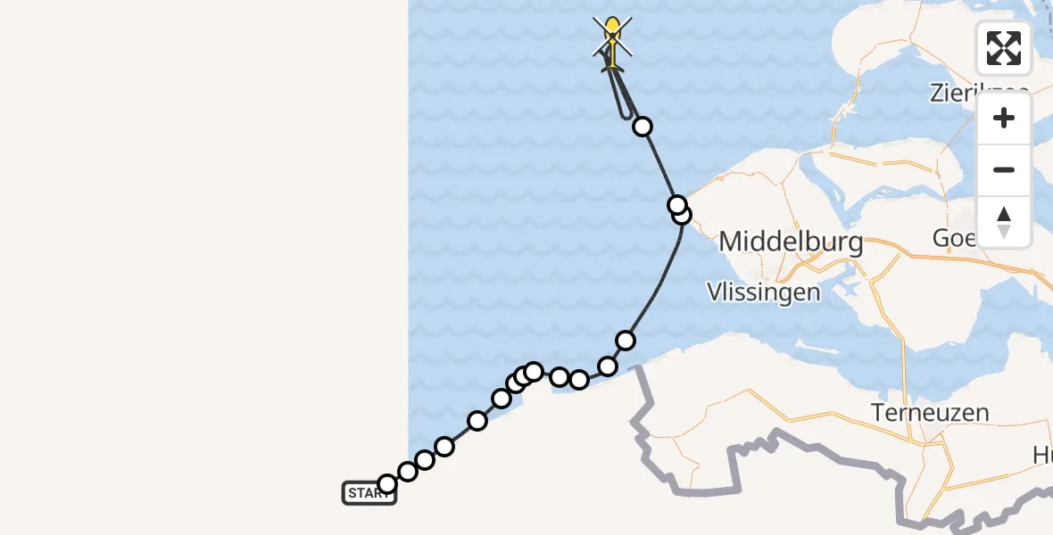 Routekaart van de vlucht: Kustwachthelikopter naar 