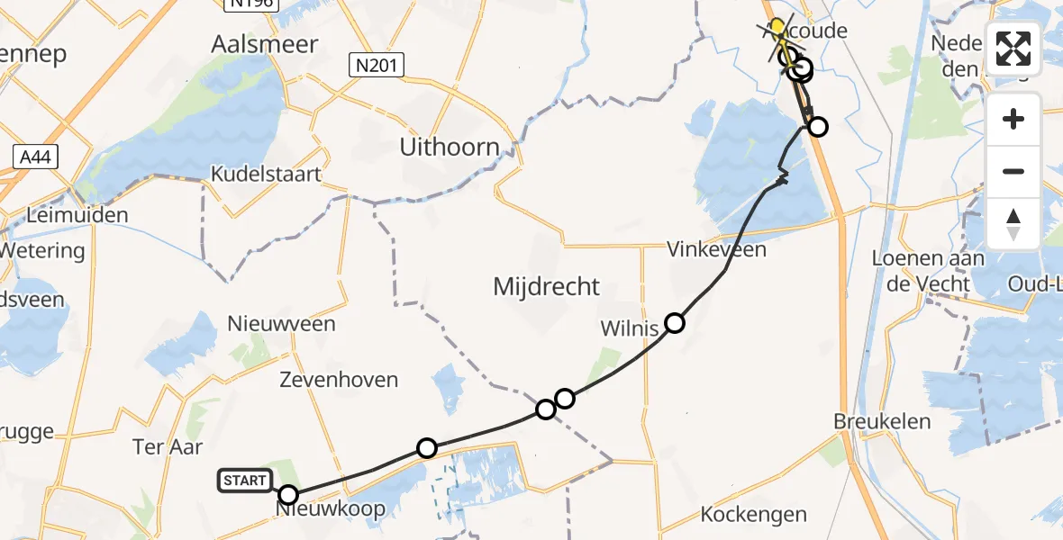 Routekaart van de vlucht: Politieheli naar Abcoude, Provincialeweg