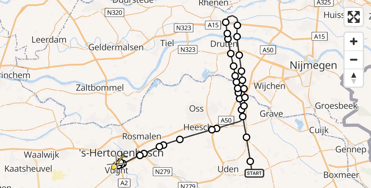 Routekaart van de vlucht: Lifeliner 3 naar 's-Hertogenbosch, Zeelandsedijk