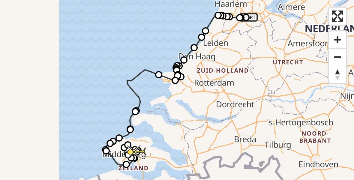 Routekaart van de vlucht: Politieheli naar Vliegveld Midden-Zeeland, Ceintuurbaan