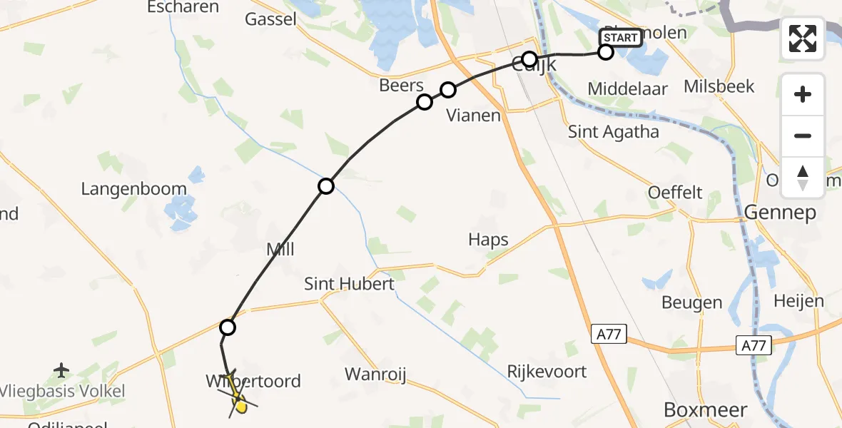 Routekaart van de vlucht: Lifeliner 3 naar Wilbertoord, Koningsbeemdweg