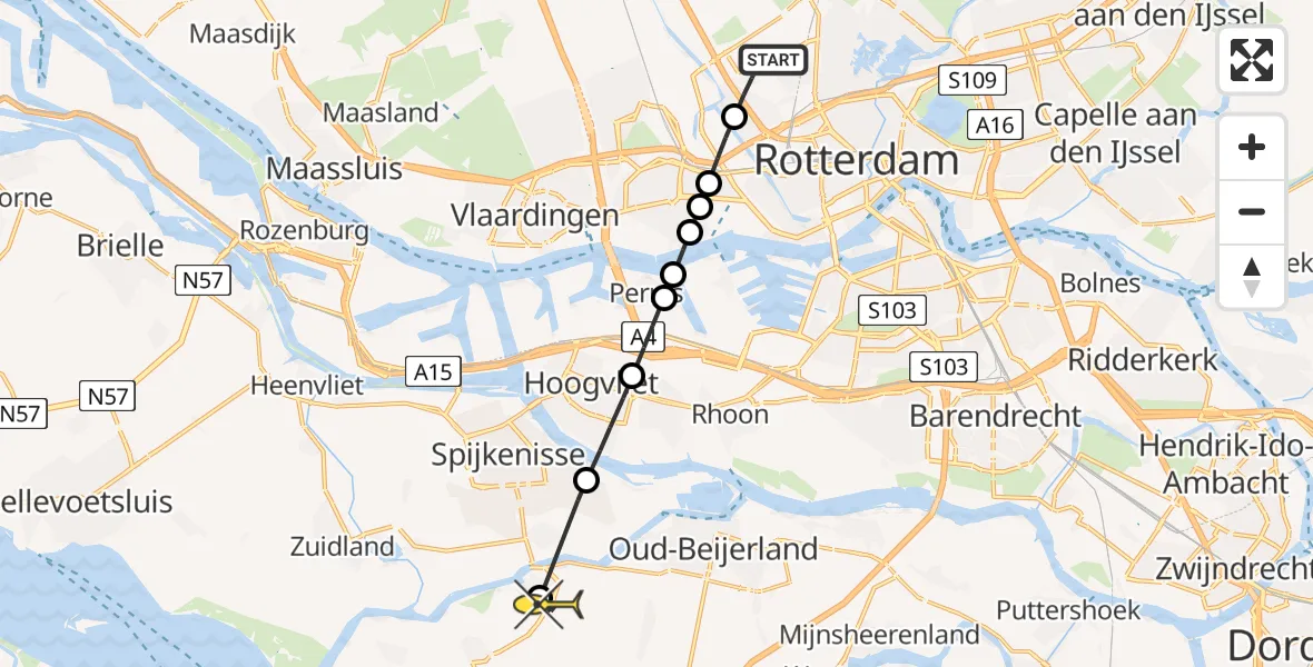 Routekaart van de vlucht: Lifeliner 2 naar Nieuw-Beijerland, Marmerhof