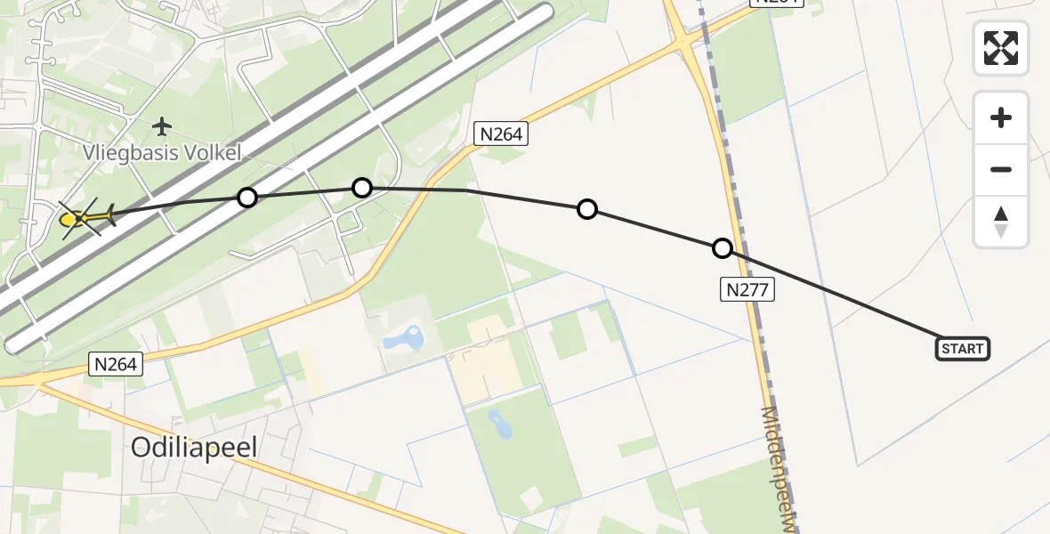 Routekaart van de vlucht: Lifeliner 3 naar Vliegbasis Volkel, Middenpeelweg