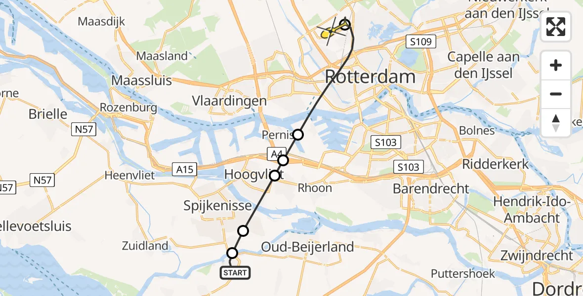 Routekaart van de vlucht: Lifeliner 2 naar Rotterdam The Hague Airport, Spui