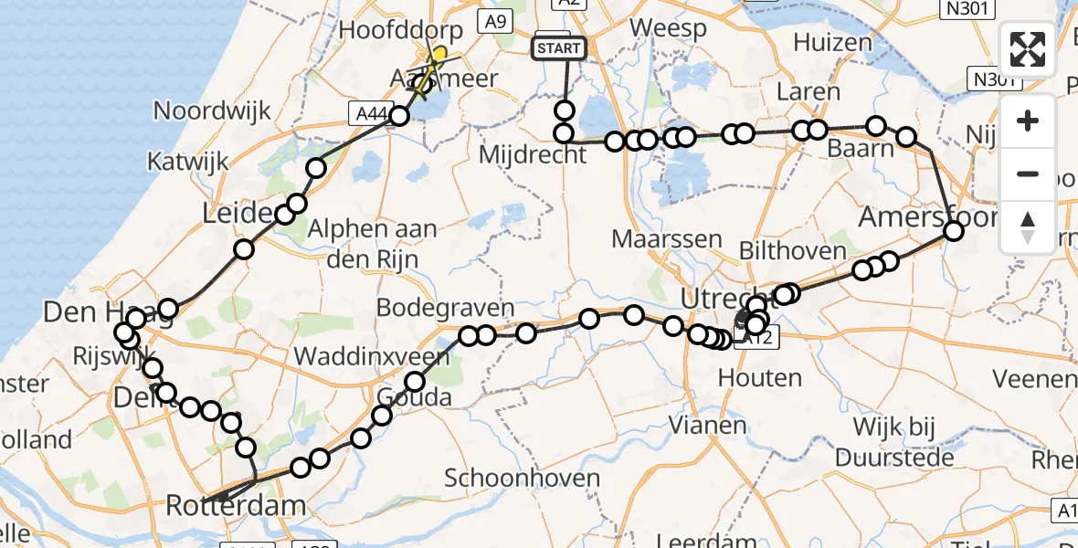 Routekaart van de vlucht: Politieheli naar Rozenburg, Rondehoep Oost