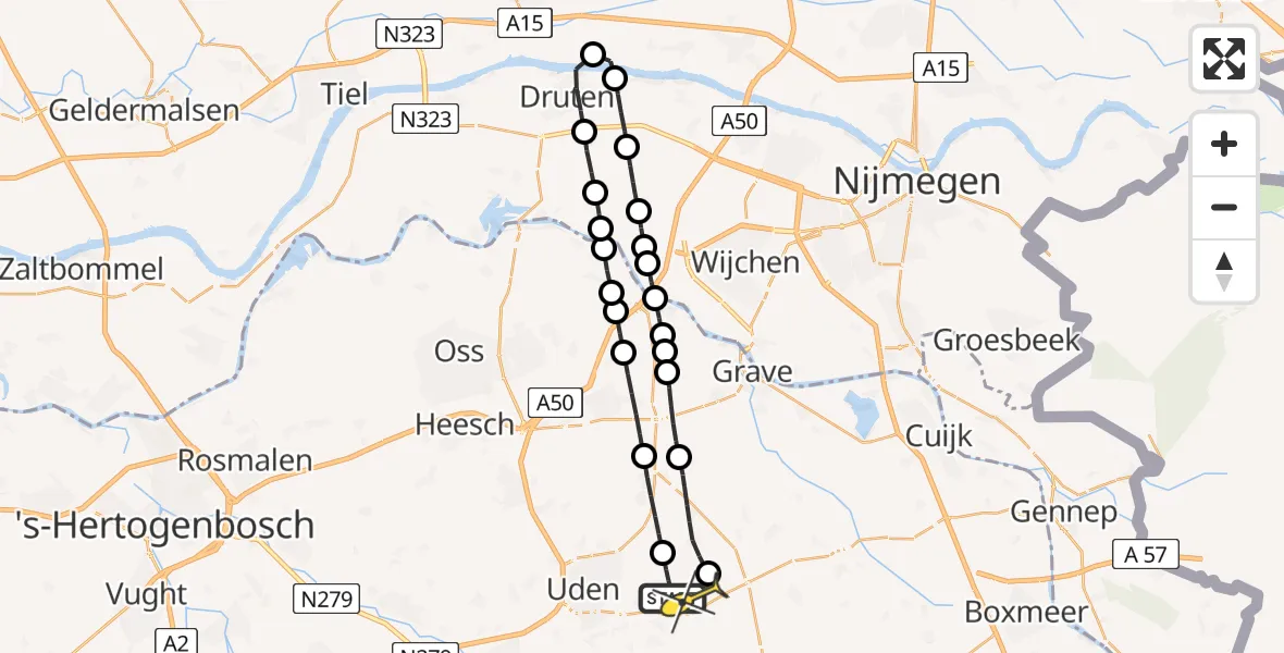 Routekaart van de vlucht: Lifeliner 3 naar Vliegbasis Volkel, De Bunders