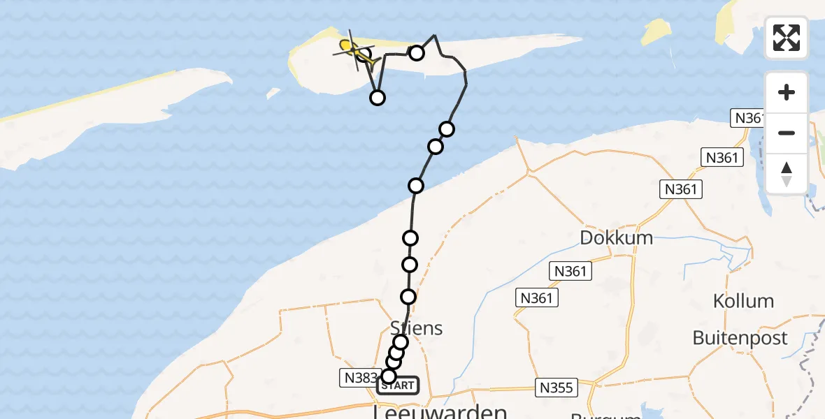 Routekaart van de vlucht: Ambulanceheli naar Ameland Airport Ballum, Bitgumerlân