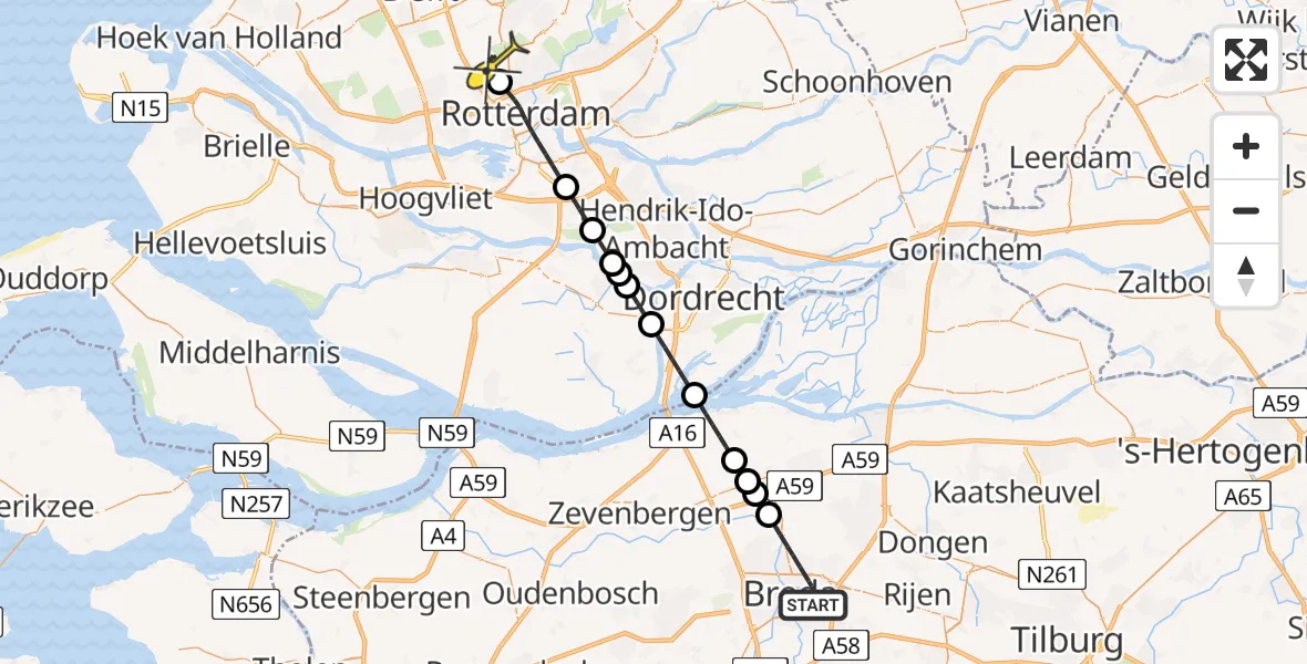 Routekaart van de vlucht: Lifeliner 2 naar Rotterdam The Hague Airport, Heerbaan