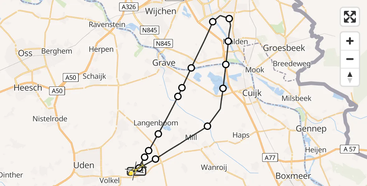 Routekaart van de vlucht: Lifeliner 3 naar Vliegbasis Volkel, Trentsedijk