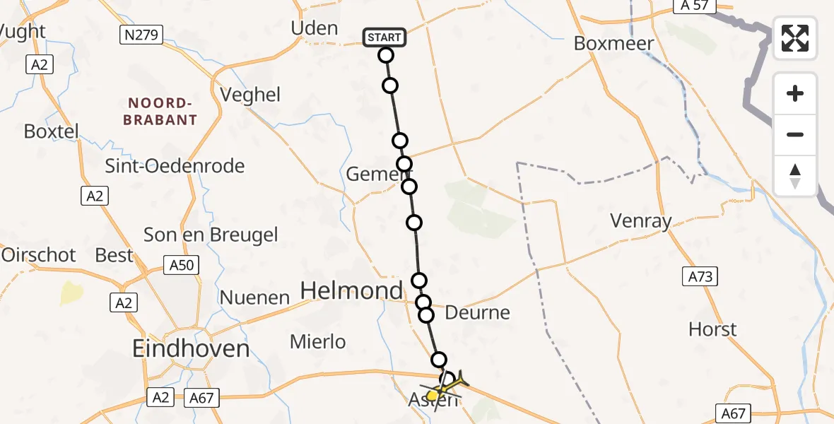 Routekaart van de vlucht: Lifeliner 3 naar Asten, Vogelstraat