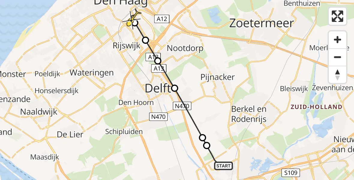 Routekaart van de vlucht: Lifeliner 2 naar Den Haag, Laakweg