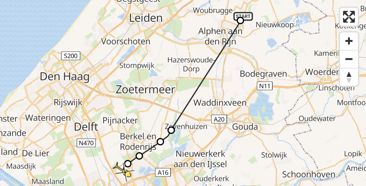 Routekaart van de vlucht: Politieheli naar Rotterdam The Hague Airport, Ridderbuurt