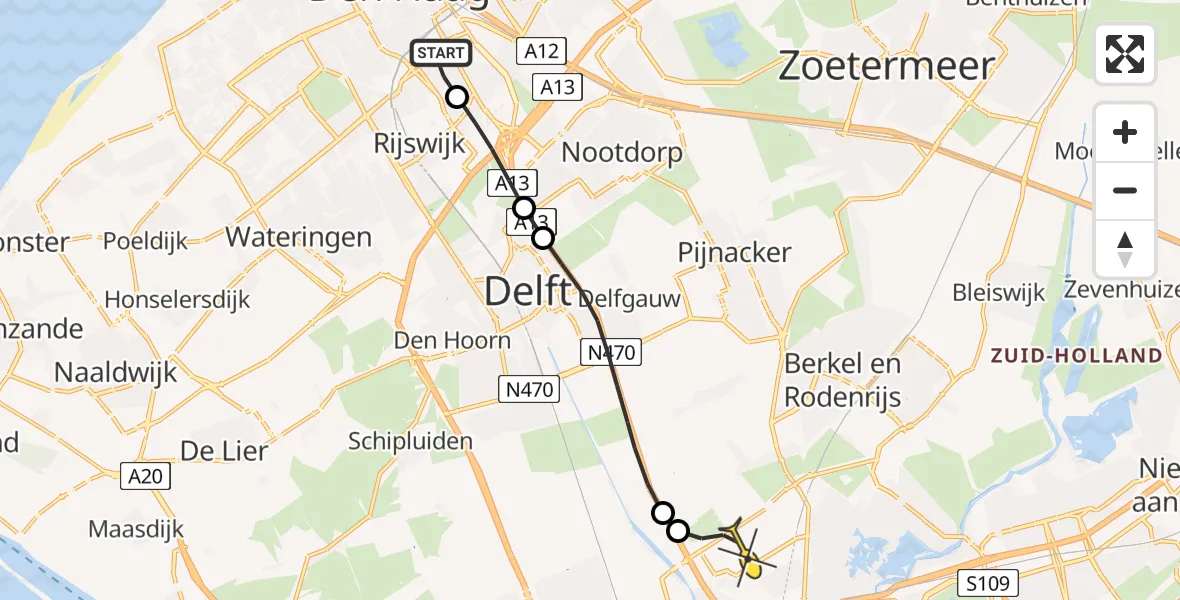 Routekaart van de vlucht: Lifeliner 2 naar Rotterdam The Hague Airport, Ruysdaelplein