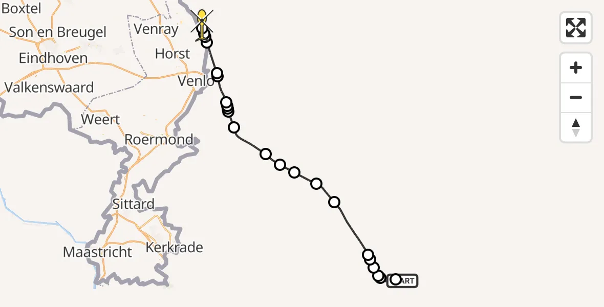 Routekaart van de vlucht: Traumahelikopter naar Kevelaer, Twistedenerweg