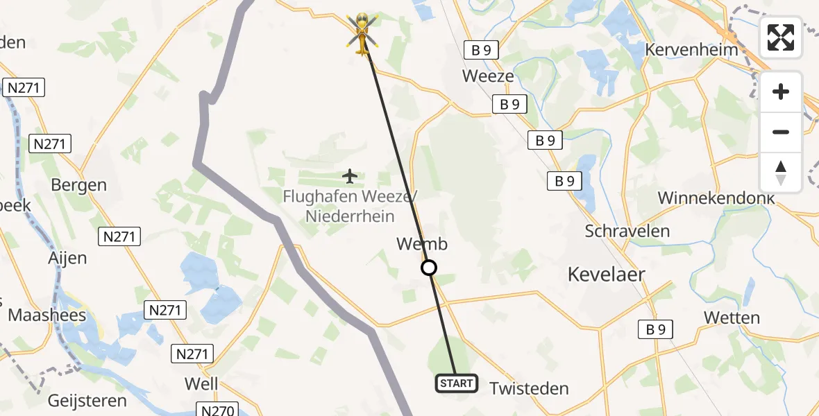 Vluchtroute Traumahelikopter Kevelaer - , 25 februari 2025, 09:54