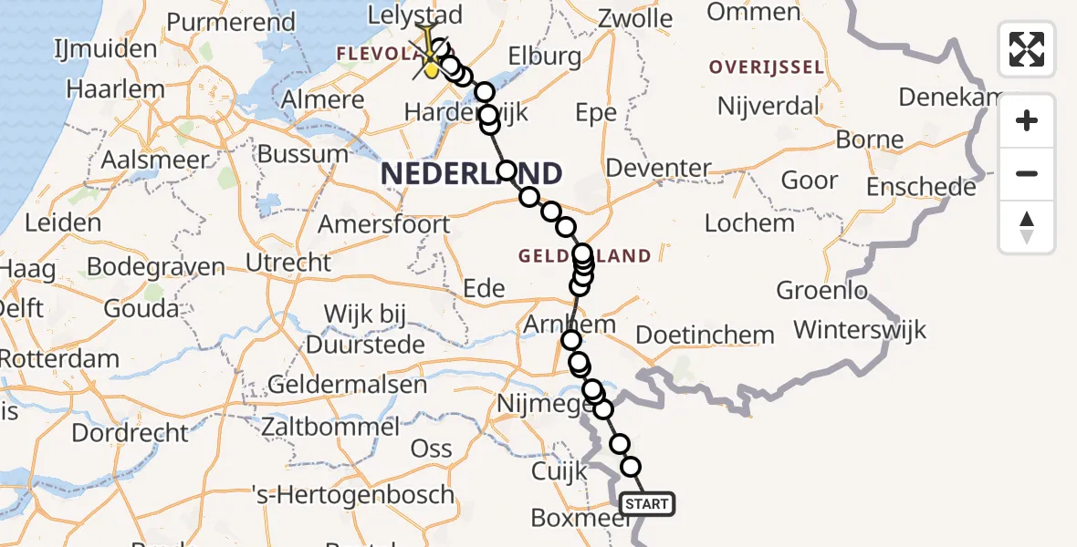 Routekaart van de vlucht: Traumaheli naar Lelystad Airport, Emoeweg