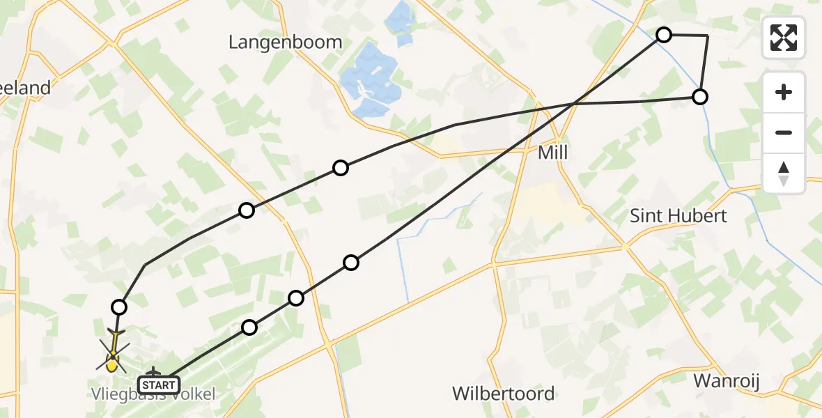 Routekaart van de vlucht: Lifeliner 3 naar Vliegbasis Volkel, Zeelandsedijk