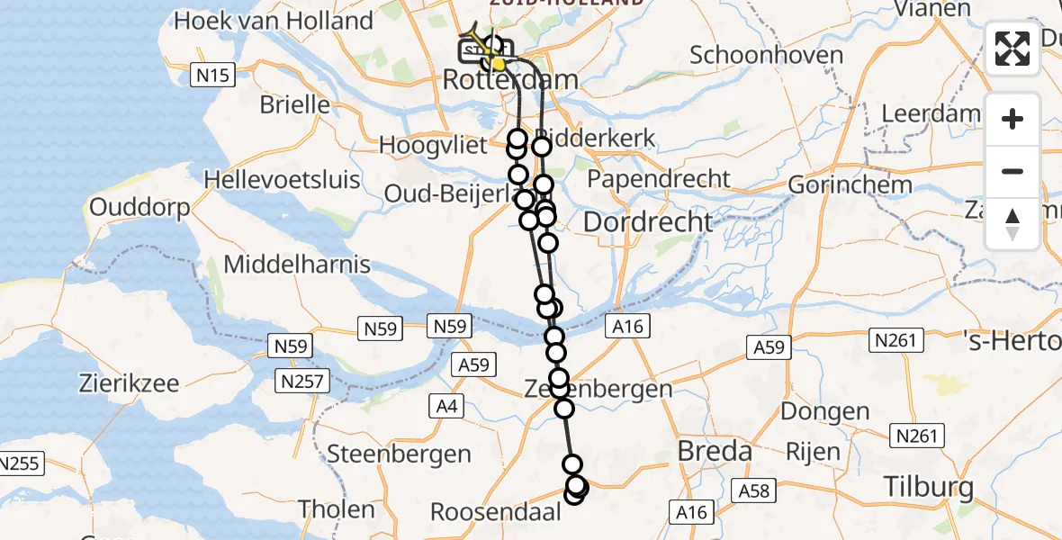 Routekaart van de vlucht: Lifeliner 2 naar Rotterdam The Hague Airport, Overschiese Kleiweg