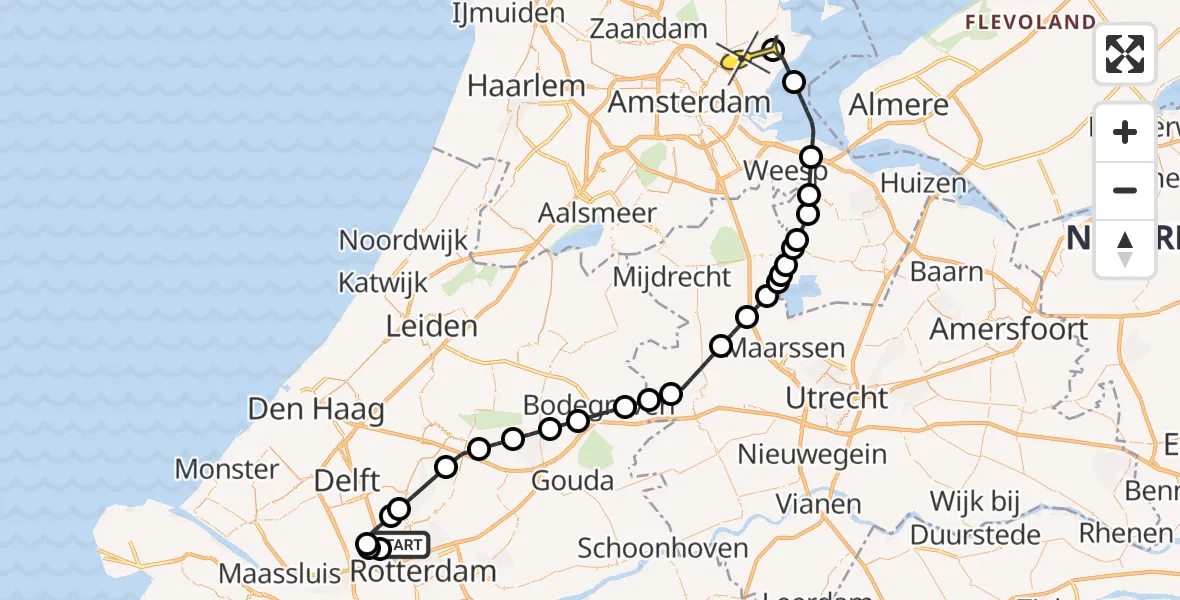 Routekaart van de vlucht: Politieheli naar Amsterdam, Delftweg